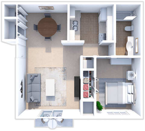 1 bedroom, 1 bath Austrian floor plan at Ashton Pines apartments